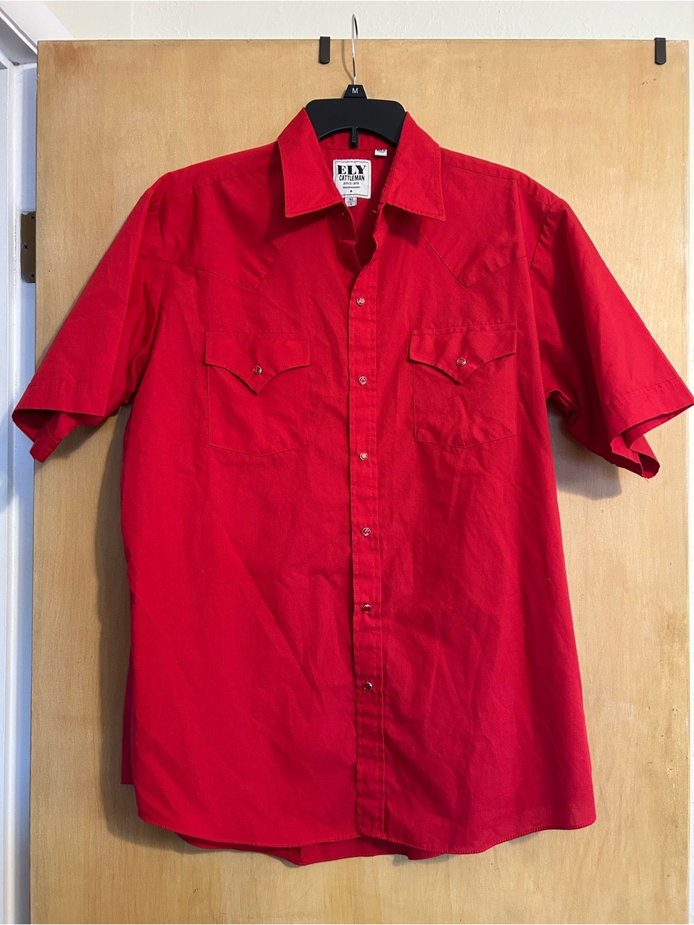 Ely Cattleman Men’s Red Snap Short Sleeve Shirt Large 16.5 Neck NWOT